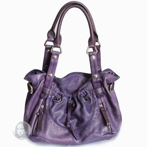 B. Makowsky Hobo Bag Shoulder Bag Purple Pebbled Leather Silver Hardware